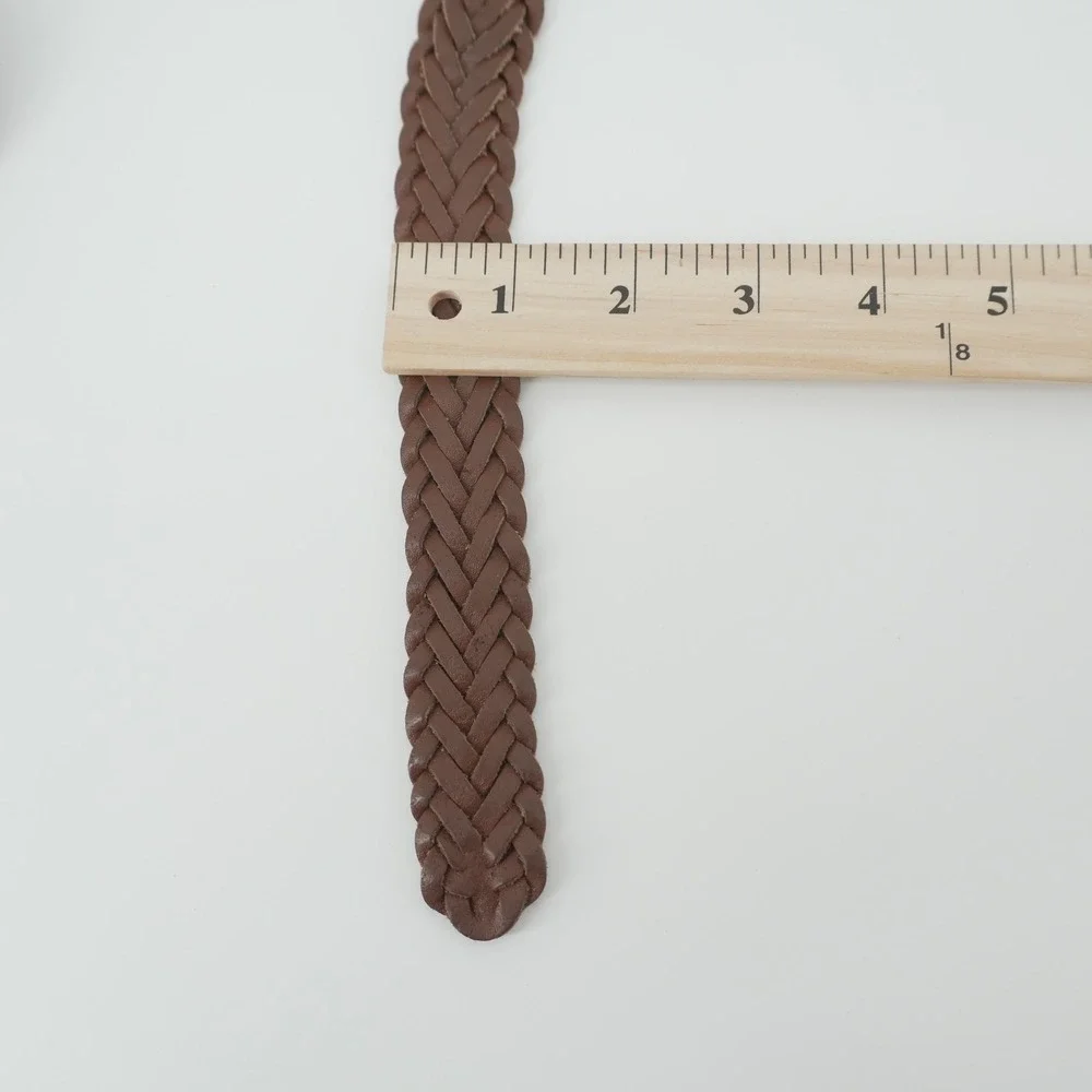 Braided Belt Womens 36 Brown Leather Woven Wrap Buckle Classic
